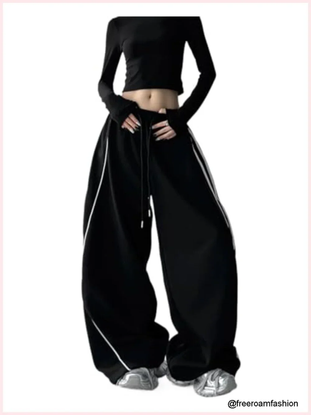 Y2K Wide Leg Baggy Joggers Drawstring Trousers Streetwear Pants